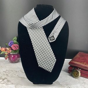 Vintage Perry Ellis Portfolio Necktie. Green and Black Checkered Pattern.